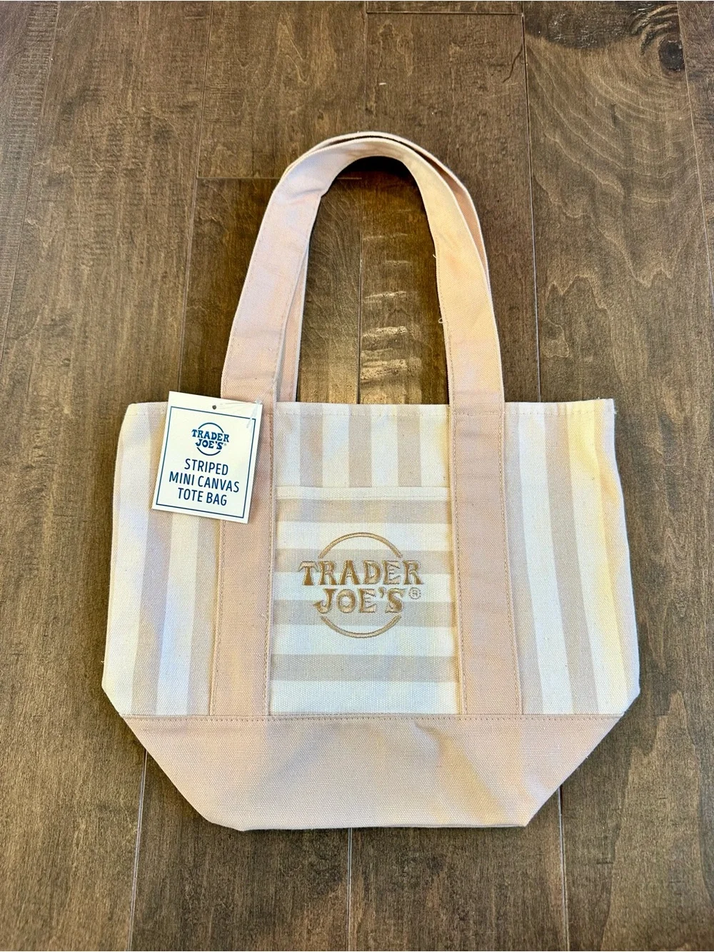 NWT Trader Joe’s Striped Mini Canvas Tote Bag - Tan/Beige/Light Sand